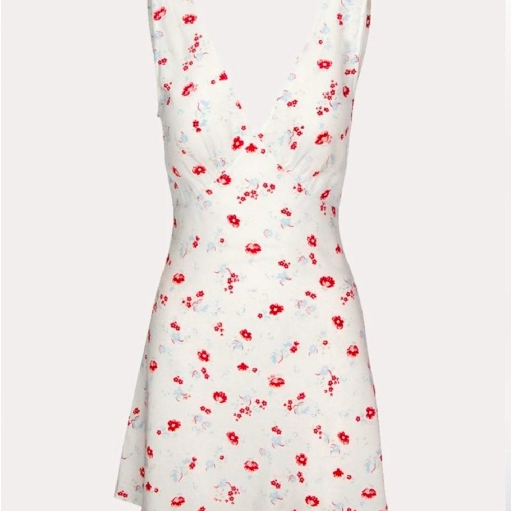 Realisation Par White Dress with Red and Blue Floral Print